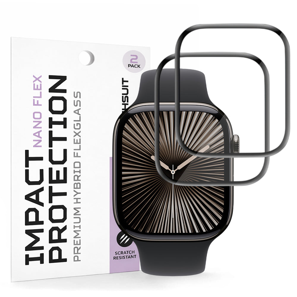 Folie de Protección Techsuit Nano Flex para Apple Watch Series 10 / 11 42mm, Set de 2 piezas, Plástico, Negra