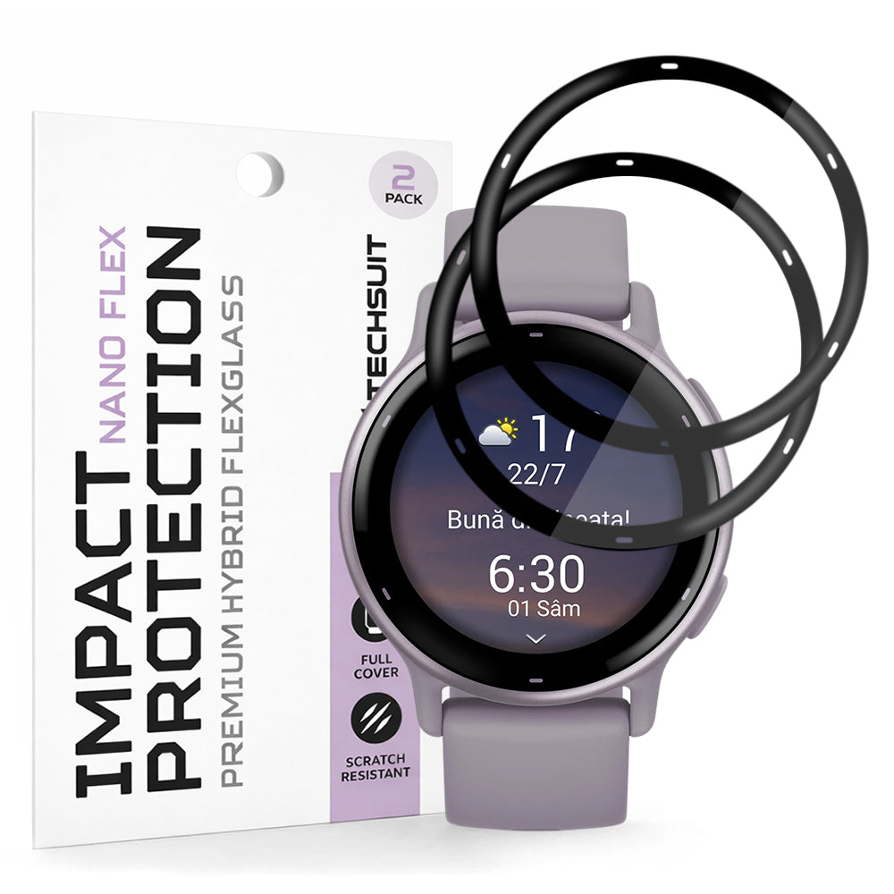 Folie de Protección Techsuit Nano Flex para Garmin Vivoactive 5, Set de 2 piezas, Plástico, Negra