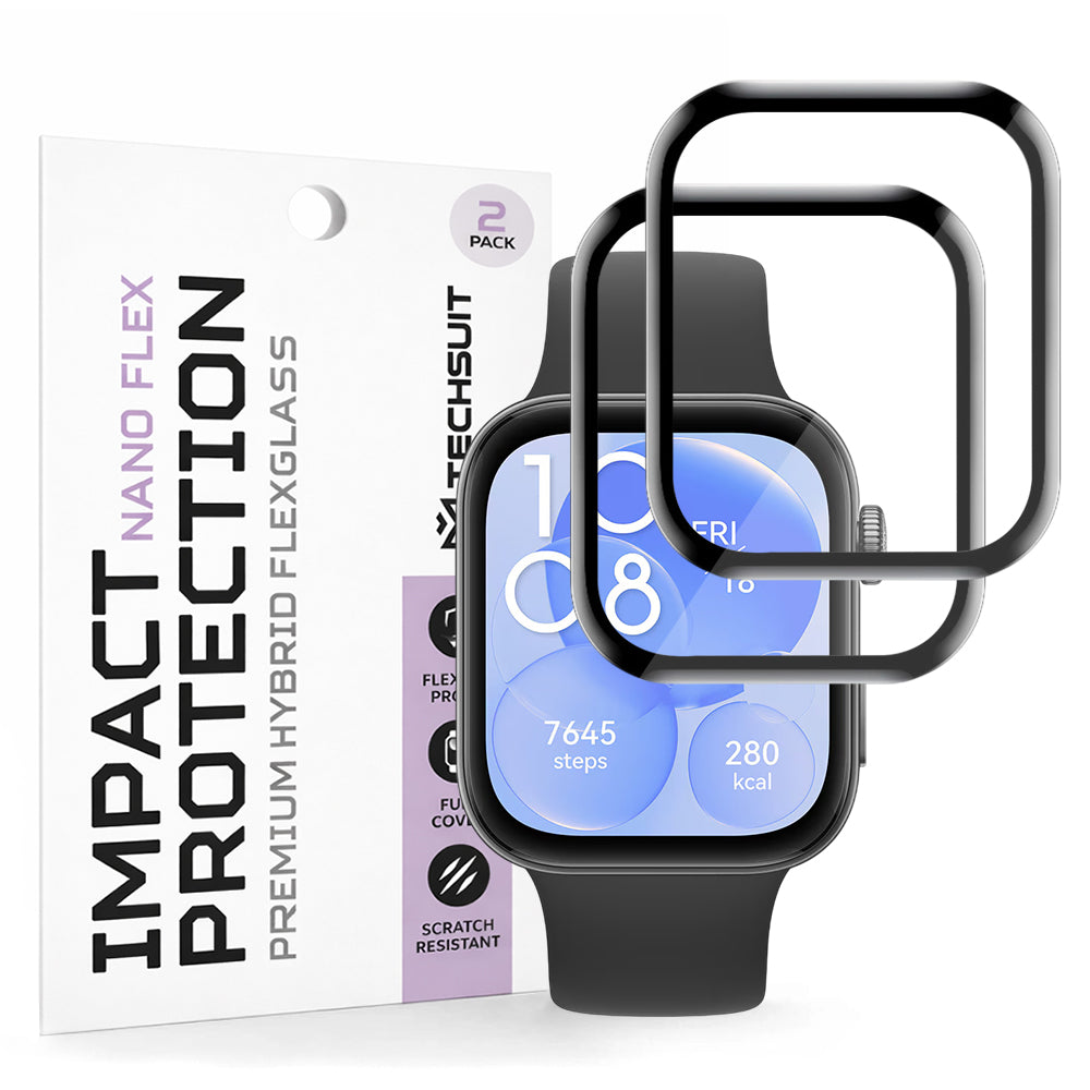 Folie de Protección Techsuit Nano Flex para Huawei Watch Fit 3, Set de 2 piezas, Plástico, Negra