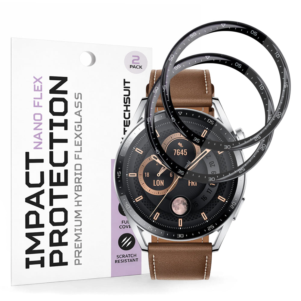 Folie de Protección Techsuit Nano Flex para Huawei Watch GT 3 46mm, Set de 2 piezas, Plástico, Negra