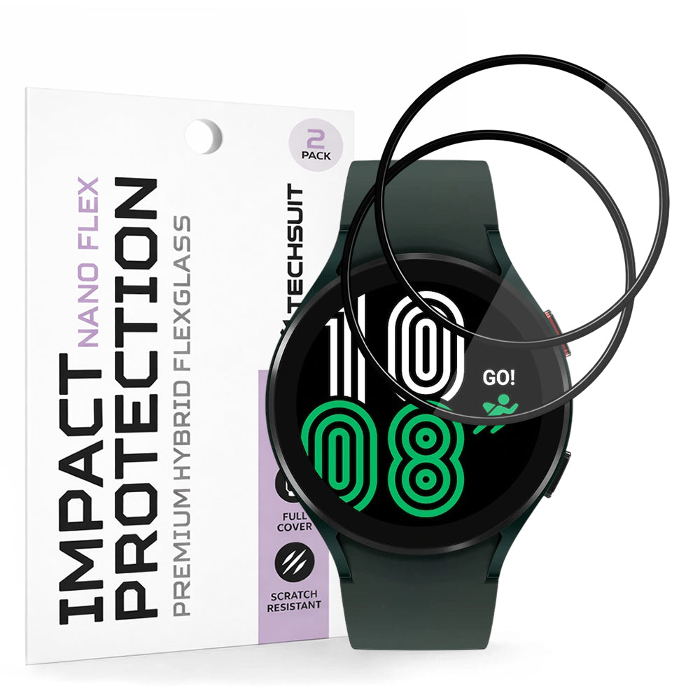 Folie de Protección Techsuit Nano Flex para Samsung Galaxy Watch4 44mm, Set de 2 piezas, Plástico, Negra