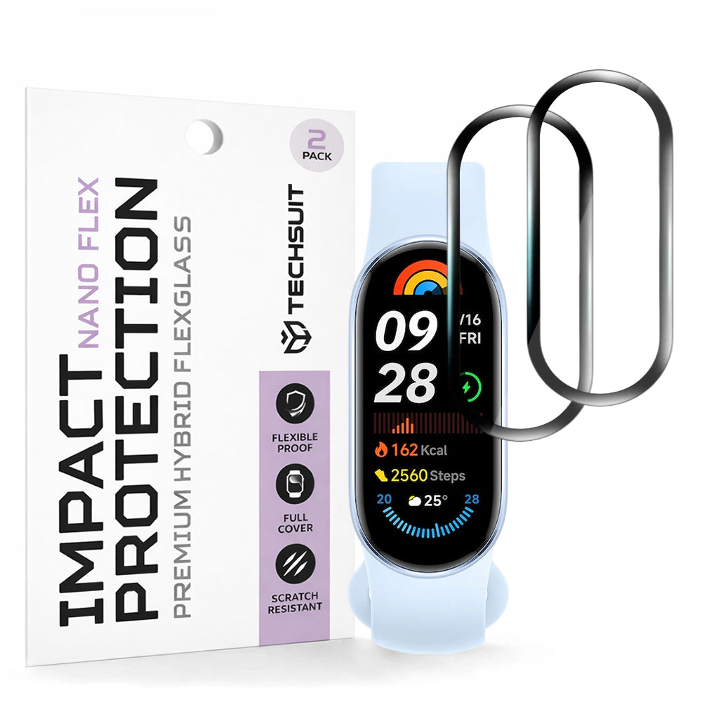 Folie de Protección Techsuit Nano Flex para Xiaomi Smart Band 9, Set de 2 piezas, Plástico, Negra