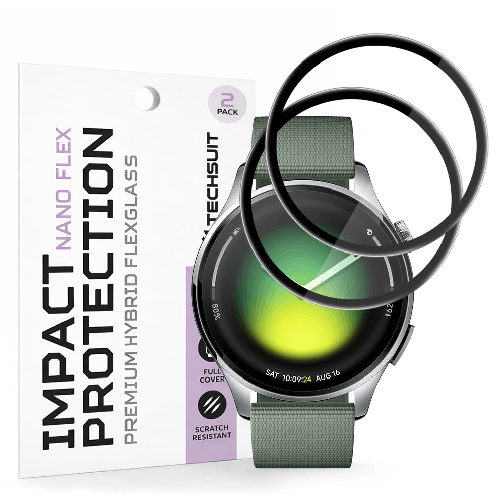 Folie de Protección Techsuit Nano Flex para Xiaomi Watch 5, Set de 2 piezas, Plástico, Negra