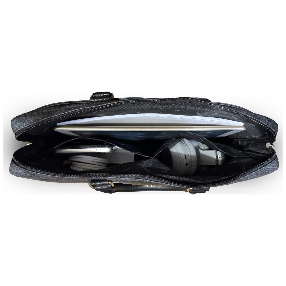 Bolso Guess 4G Round Classic Logo para Laptop 16 pulgadas, Negro