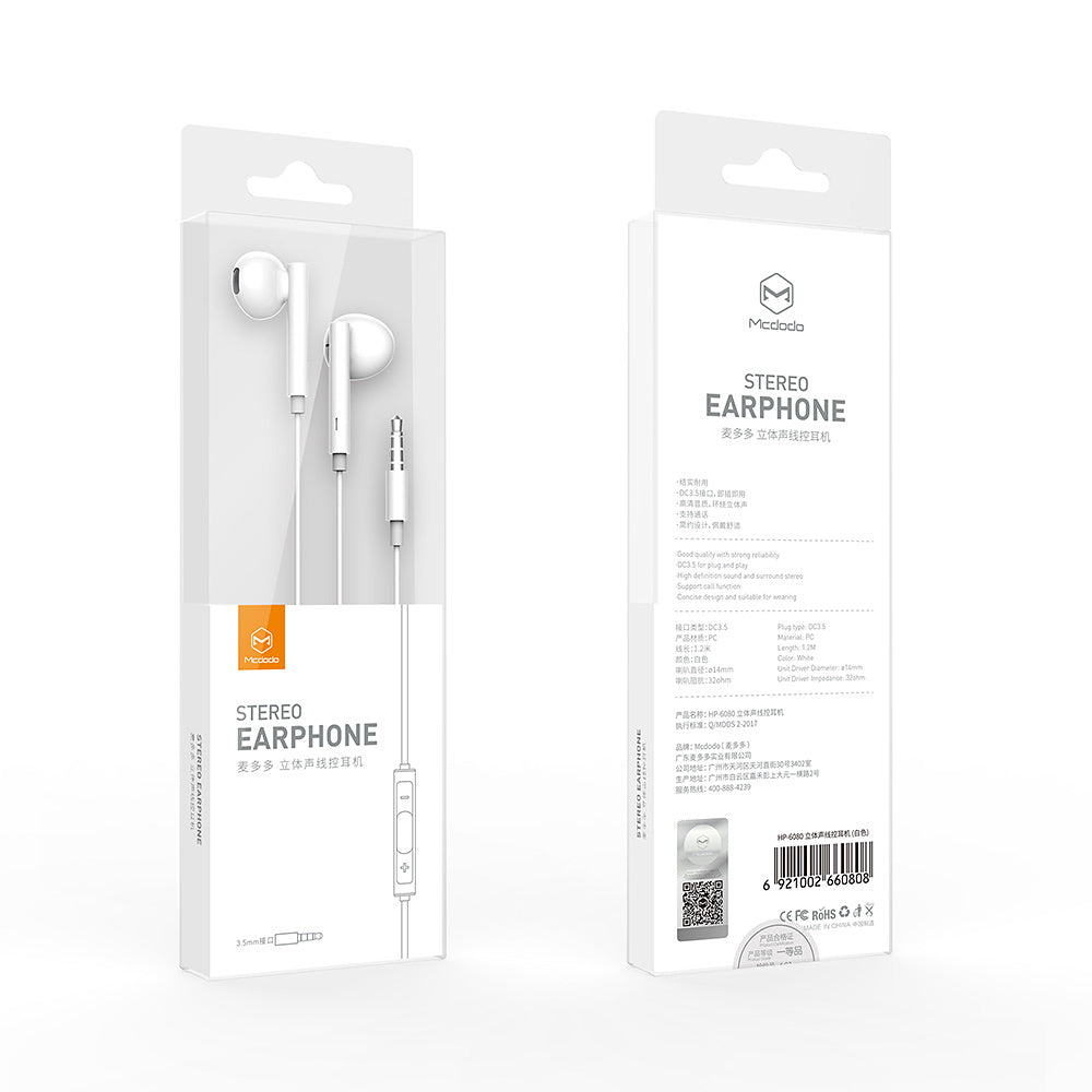 Handsfree 3.5mm McDodo HP-6080 Element, Blanco