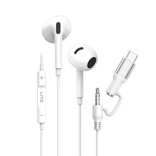 Handsfree 3.5mm / USB-C Lito LF03, Blanco