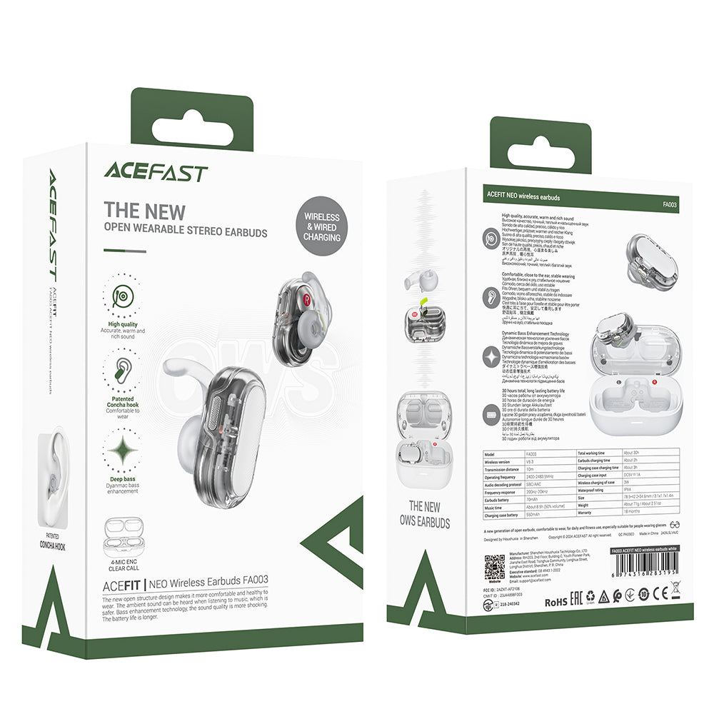 Manos libres Bluetooth Acefast Acefit Neo, TWS, Blanco