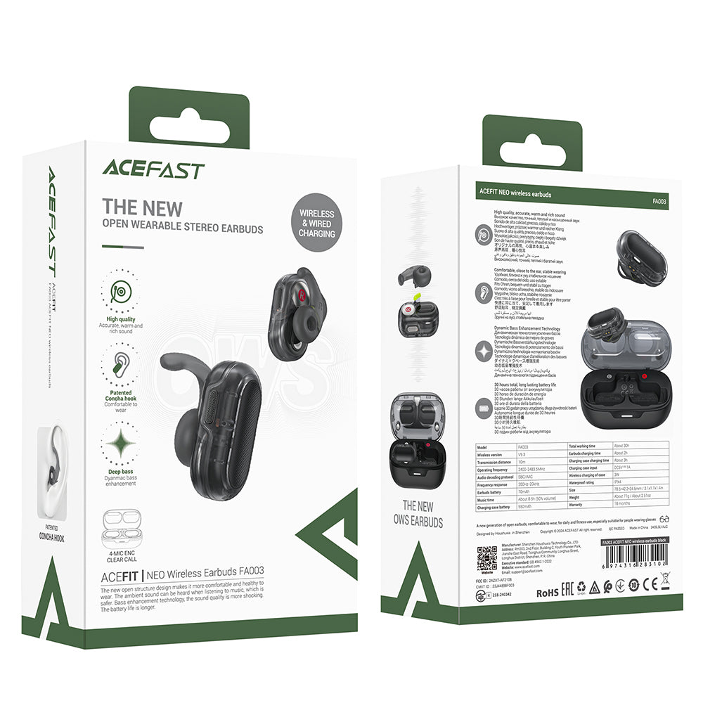 Manos libres Bluetooth Acefast Acefit Neo, TWS, Negro