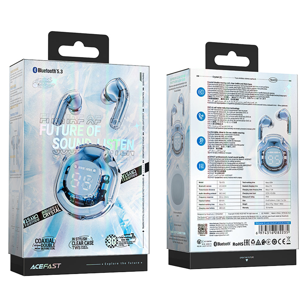 Manos libres Bluetooth Acefast T8, TWS, Azul