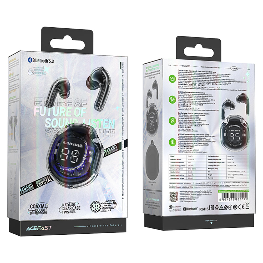 Manos libres Bluetooth Acefast T8, TWS, Negro