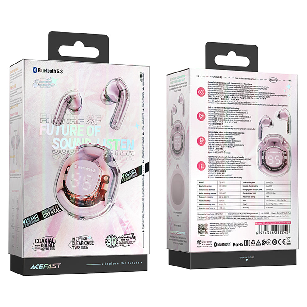 Manos libres Bluetooth Acefast T8, TWS, Rosa