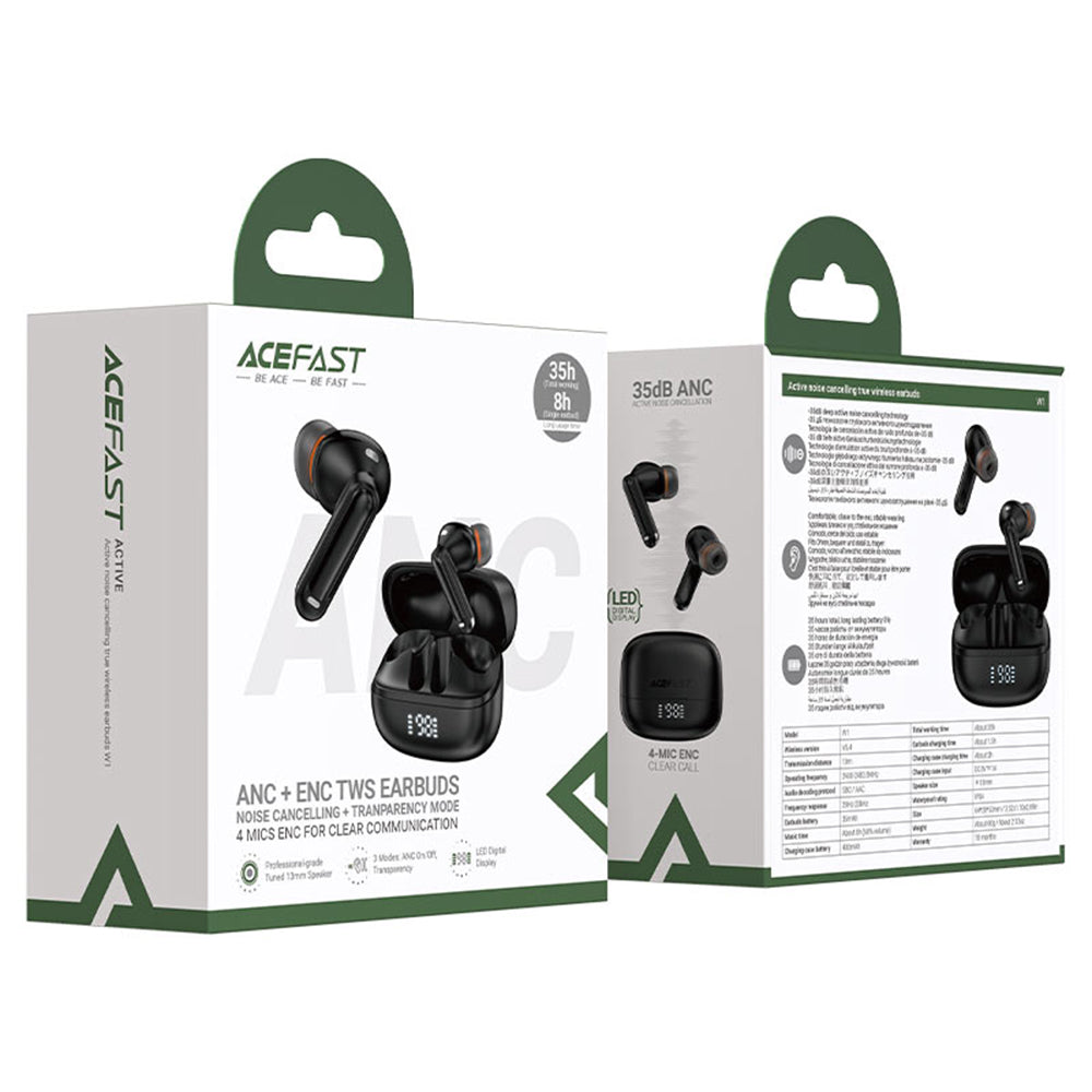 Manos libres Bluetooth Acefast W1, TWS, Negro