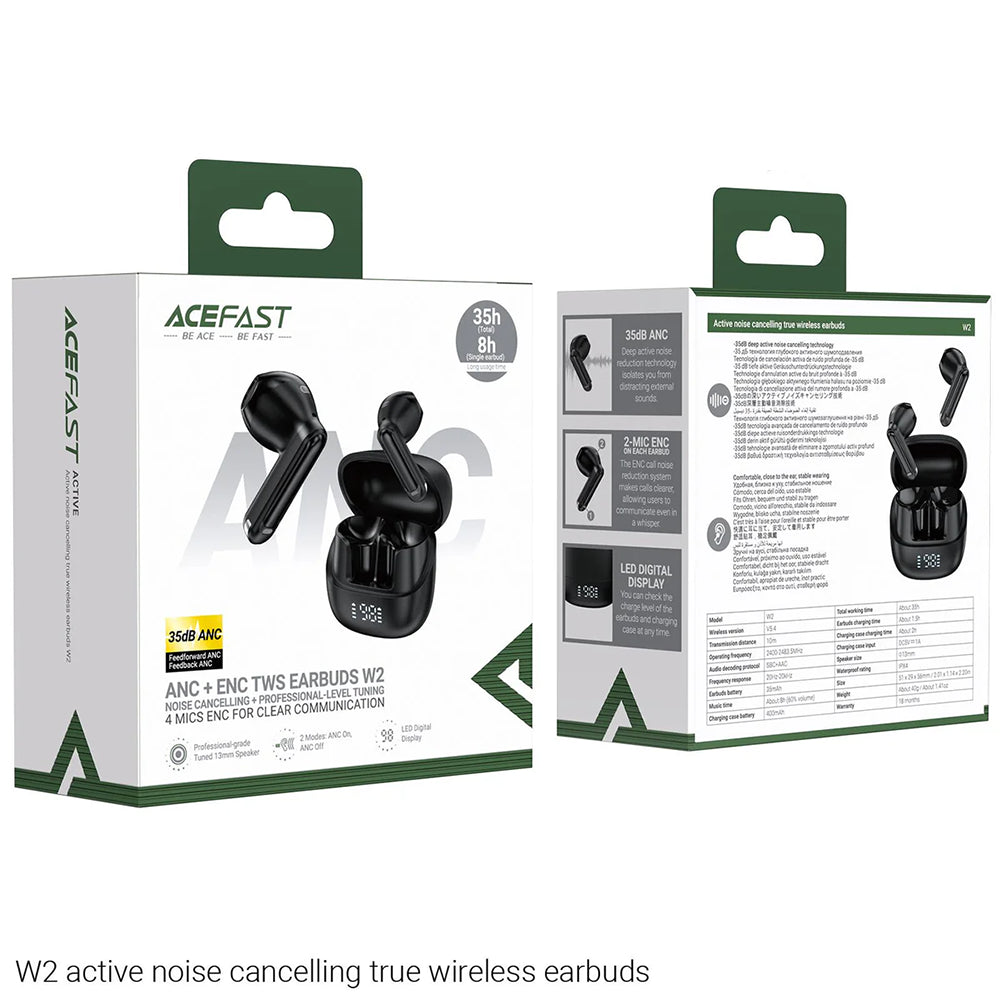 Manos libres Bluetooth Acefast W2, TWS, Negro