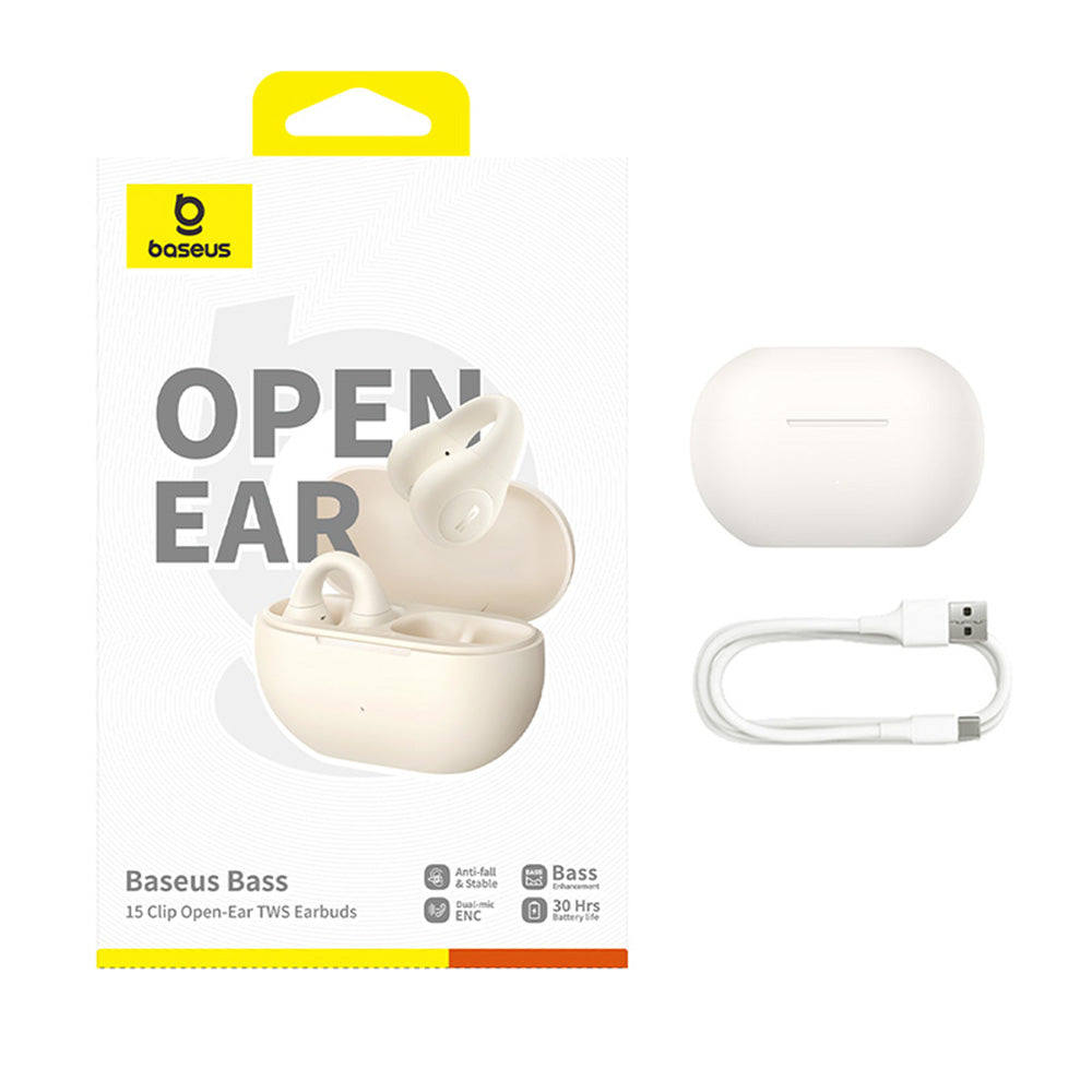 Handsfree Bluetooth Baseus Bass 15 Clip, TWS, Blanco A00079500223-00