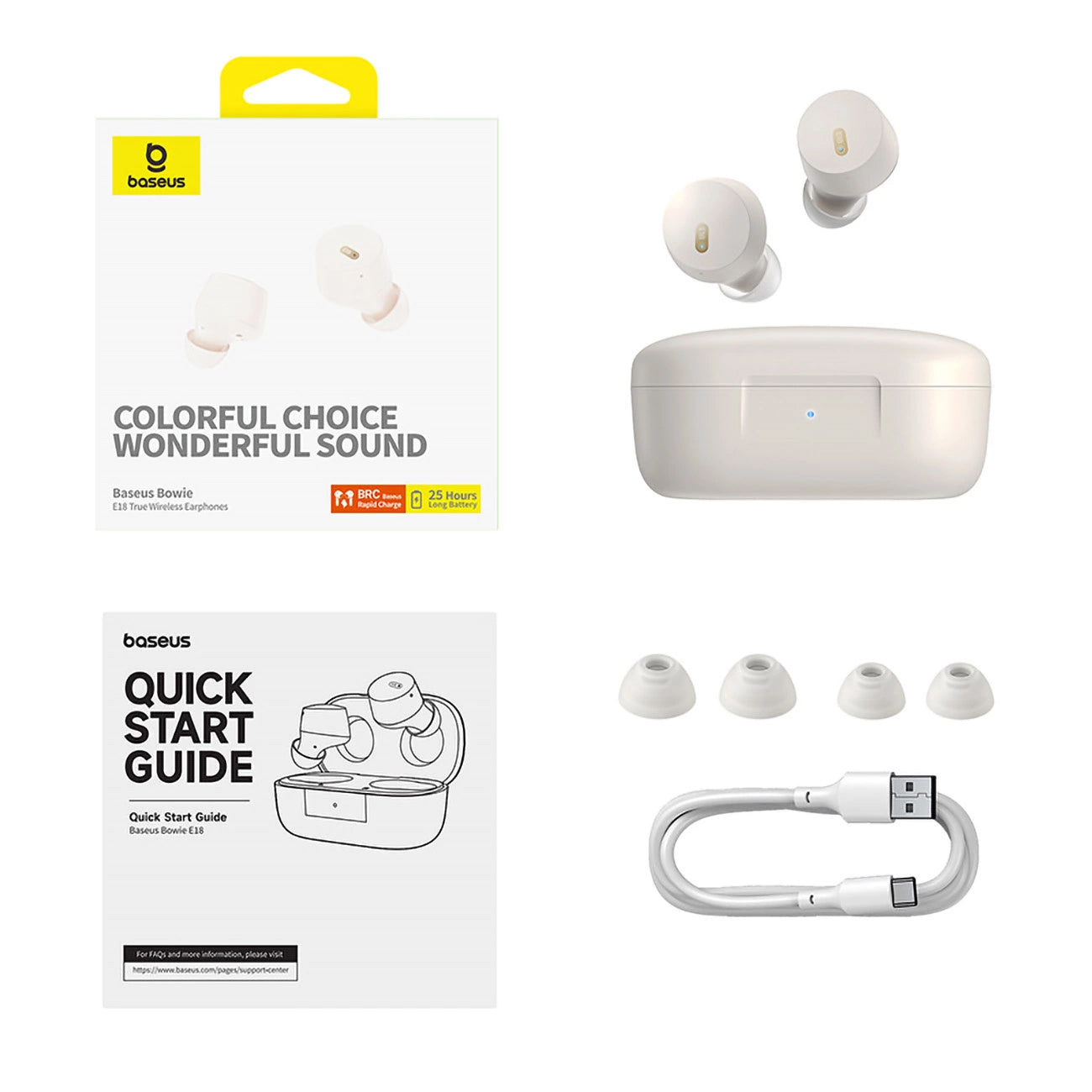 Manos libres Bluetooth Baseus Bowie E18, TWS, Blanco A00023800223-00