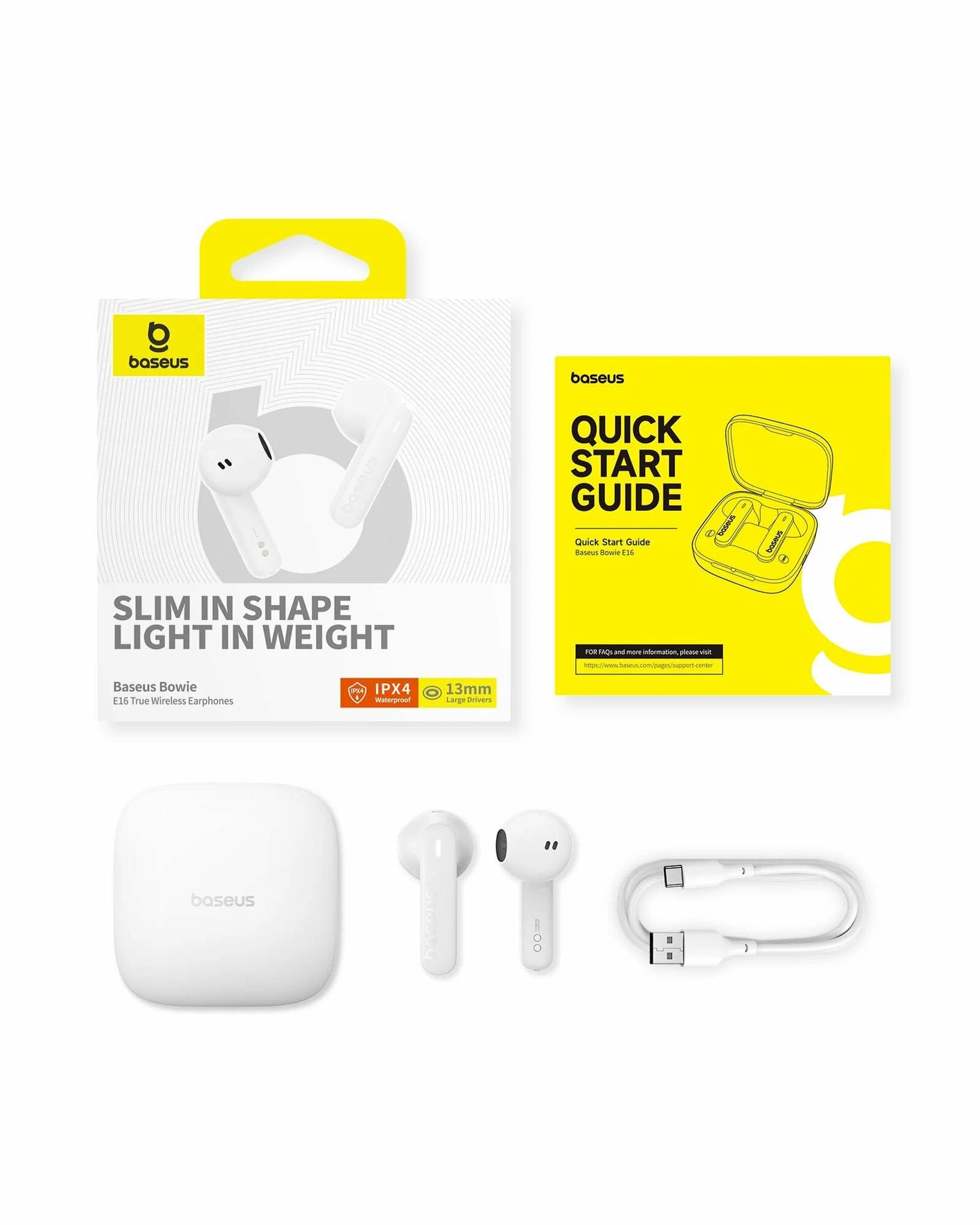 Manos libres Bluetooth Baseus Bowie E16, TWS, Blanco A00061900223-00