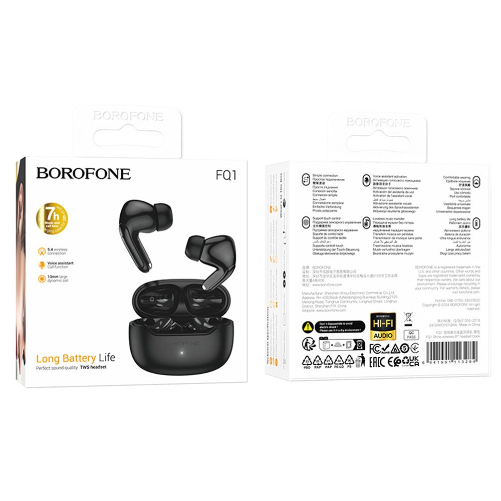 Manos libres Bluetooth Borofone FQ1 Shine, TWS, Negro