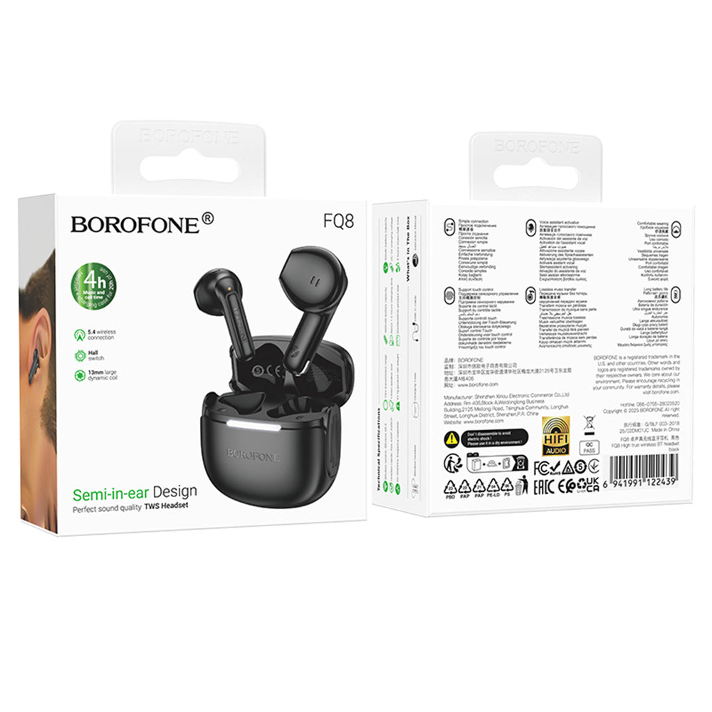 Manos libres Bluetooth Borofone FQ8 High, TWS, Negro