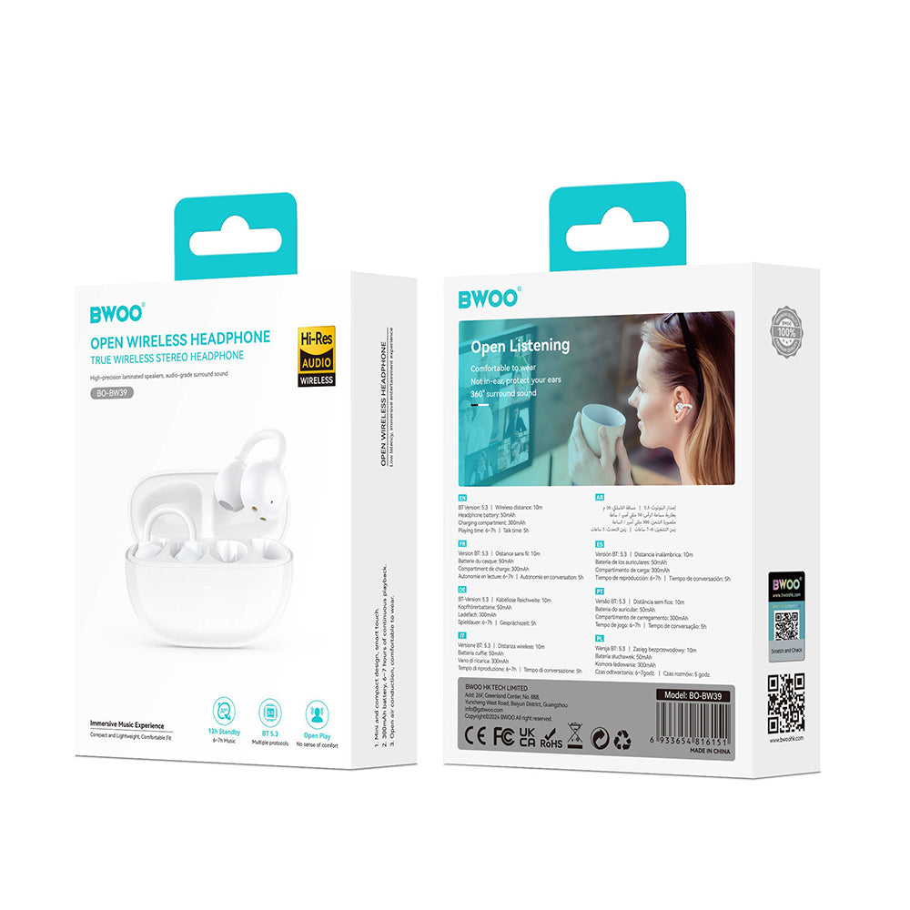 Manos libres Bluetooth BWOO BW39, TWS, Blanco