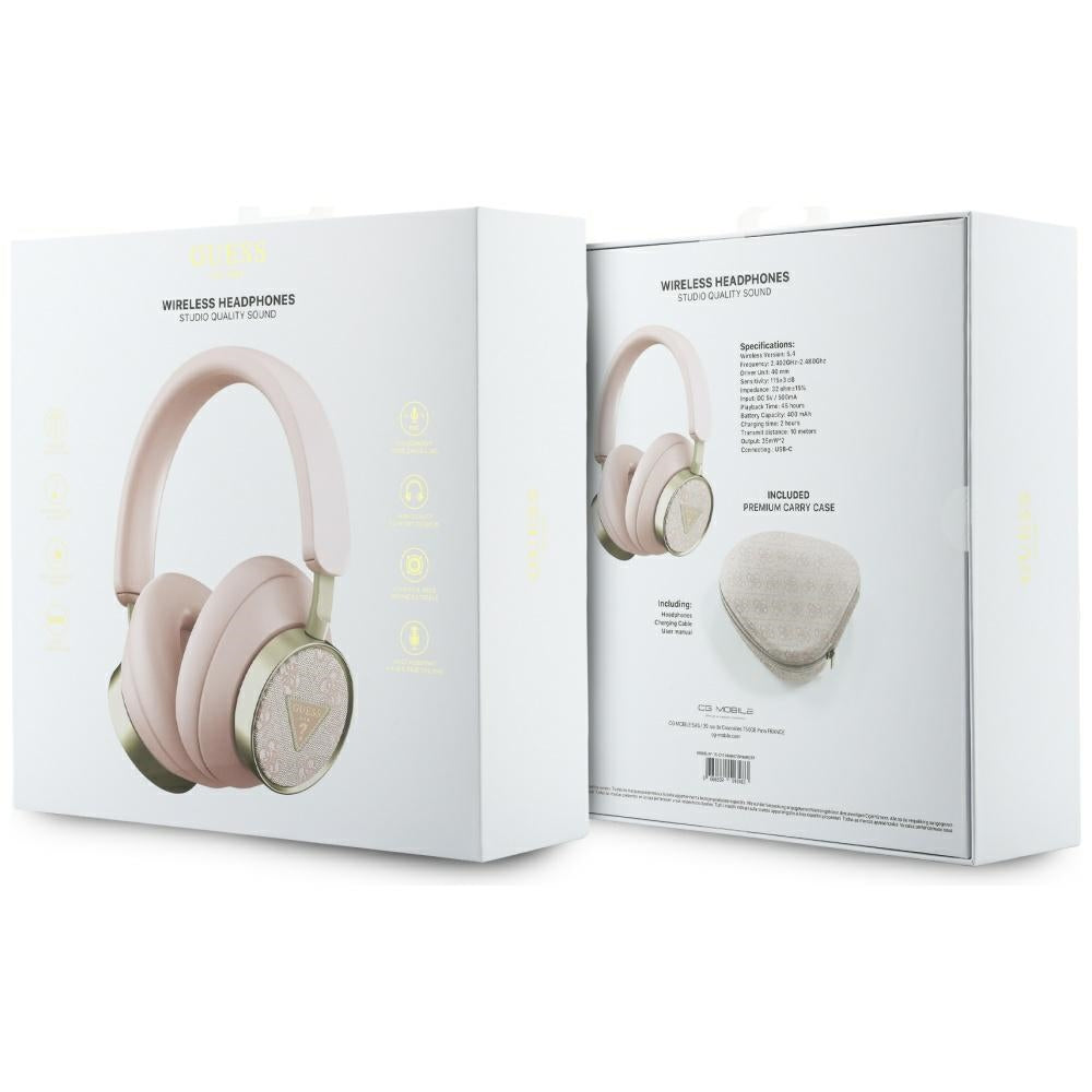 Manos libres Bluetooth Guess 4G Gold Triangle Logo, A2DP, Rosa