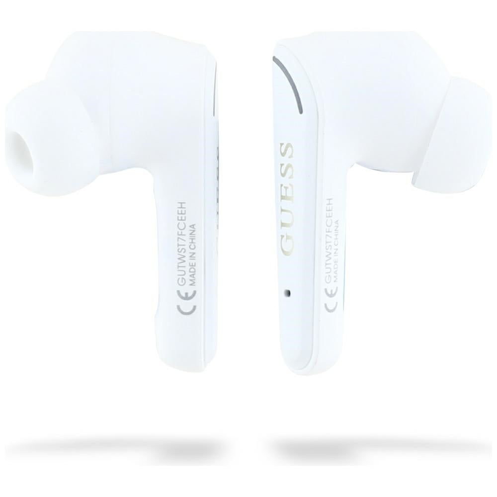 Handsfree Bluetooth Guess Flat Classic Logo Electroplated, TWS, Blanco