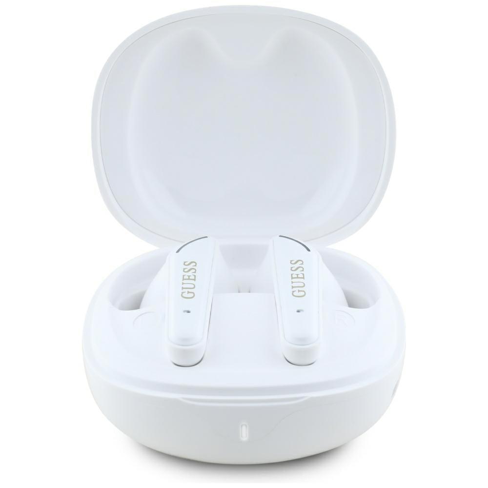 Handsfree Bluetooth Guess Flat Classic Logo Electroplated, TWS, Blanco