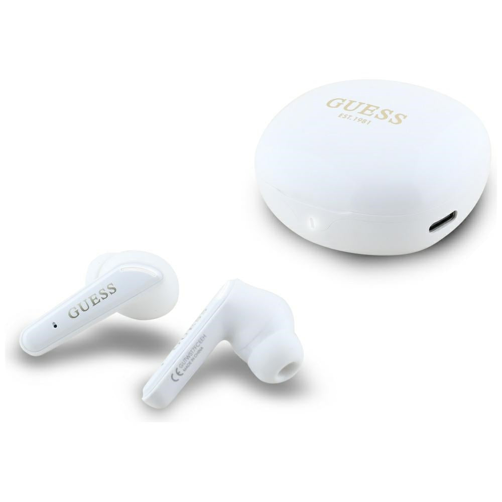 Handsfree Bluetooth Guess Flat Classic Logo Electroplated, TWS, Blanco