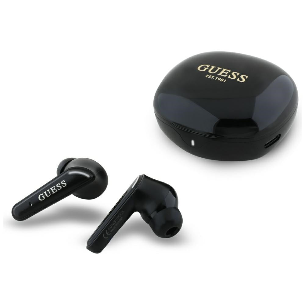 Handsfree Bluetooth Guess Flat Classic Logo Electroplated, TWS, Negro