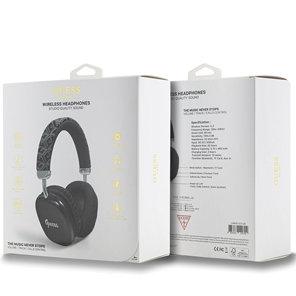 Manos libres Bluetooth Guess GCube Metallic Script Logo, A2DP, Negro