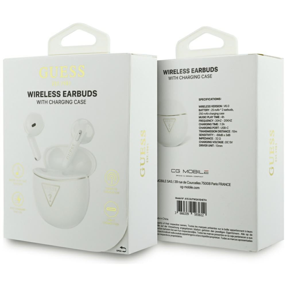 Auriculares Bluetooth Guess Script Print, TWS, Blanco