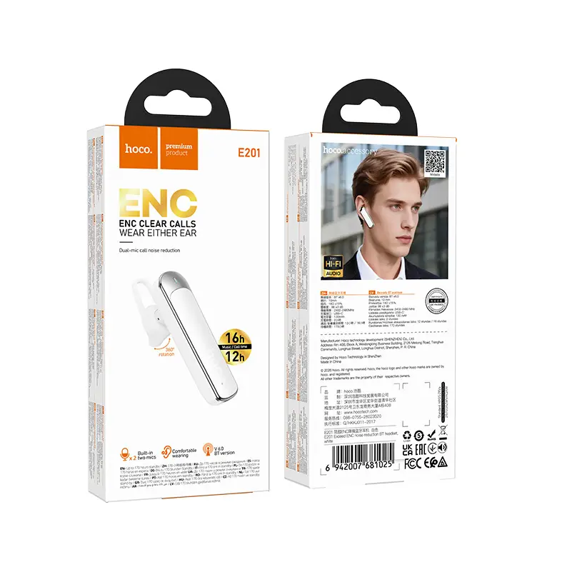 Manos libres Bluetooth HOCO E201, Blanco