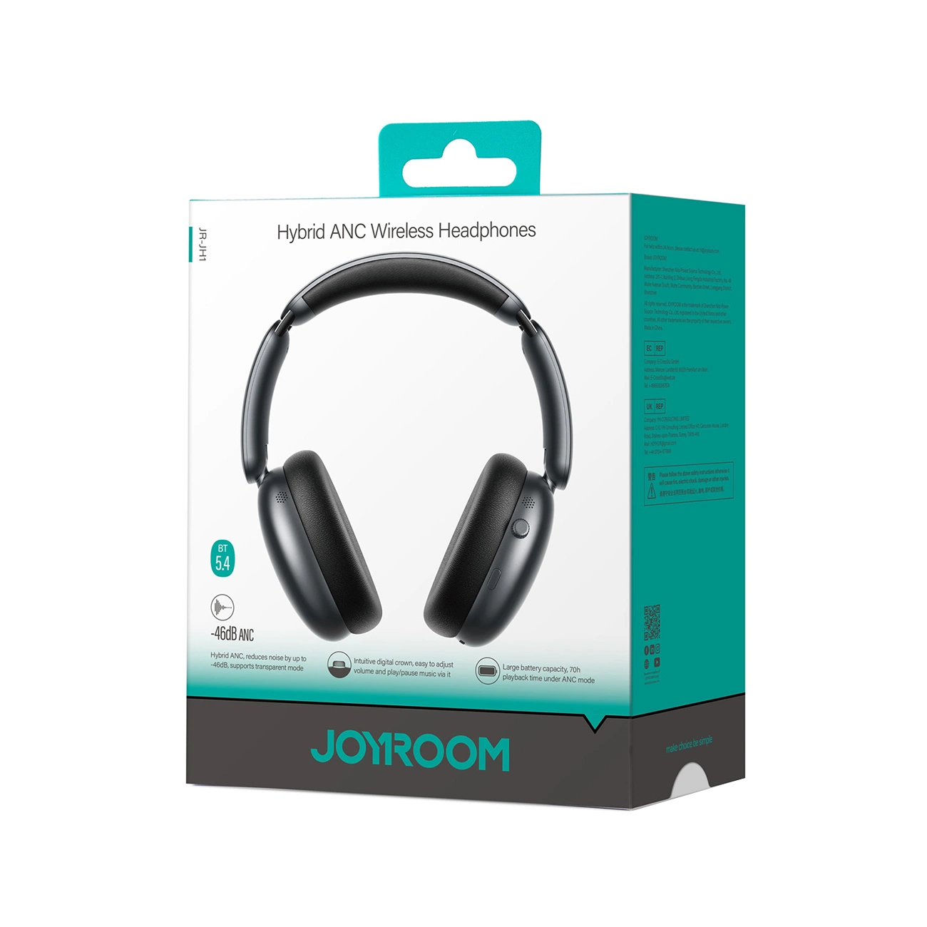 Manos libres Bluetooth Joyroom JR-JH1, A2DP, ANC, Negro