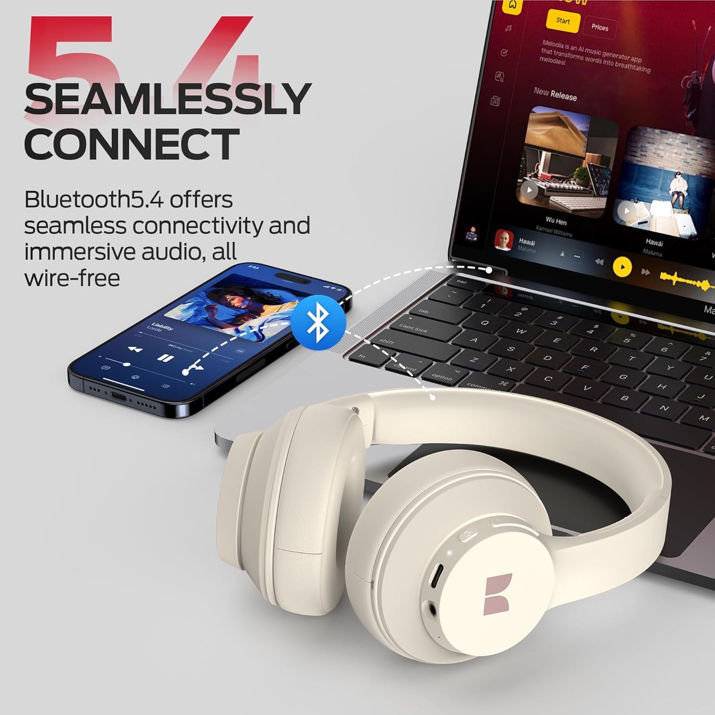 Manos libres Bluetooth Monster Mission 100, MultiPoint, A2DP, ANC, Blanco