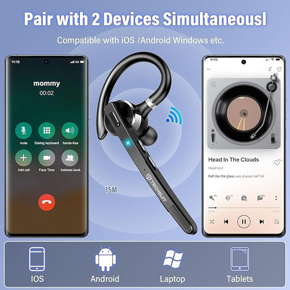Manos libres Bluetooth Techsuit G9 TalkZen, A2DP, Negro