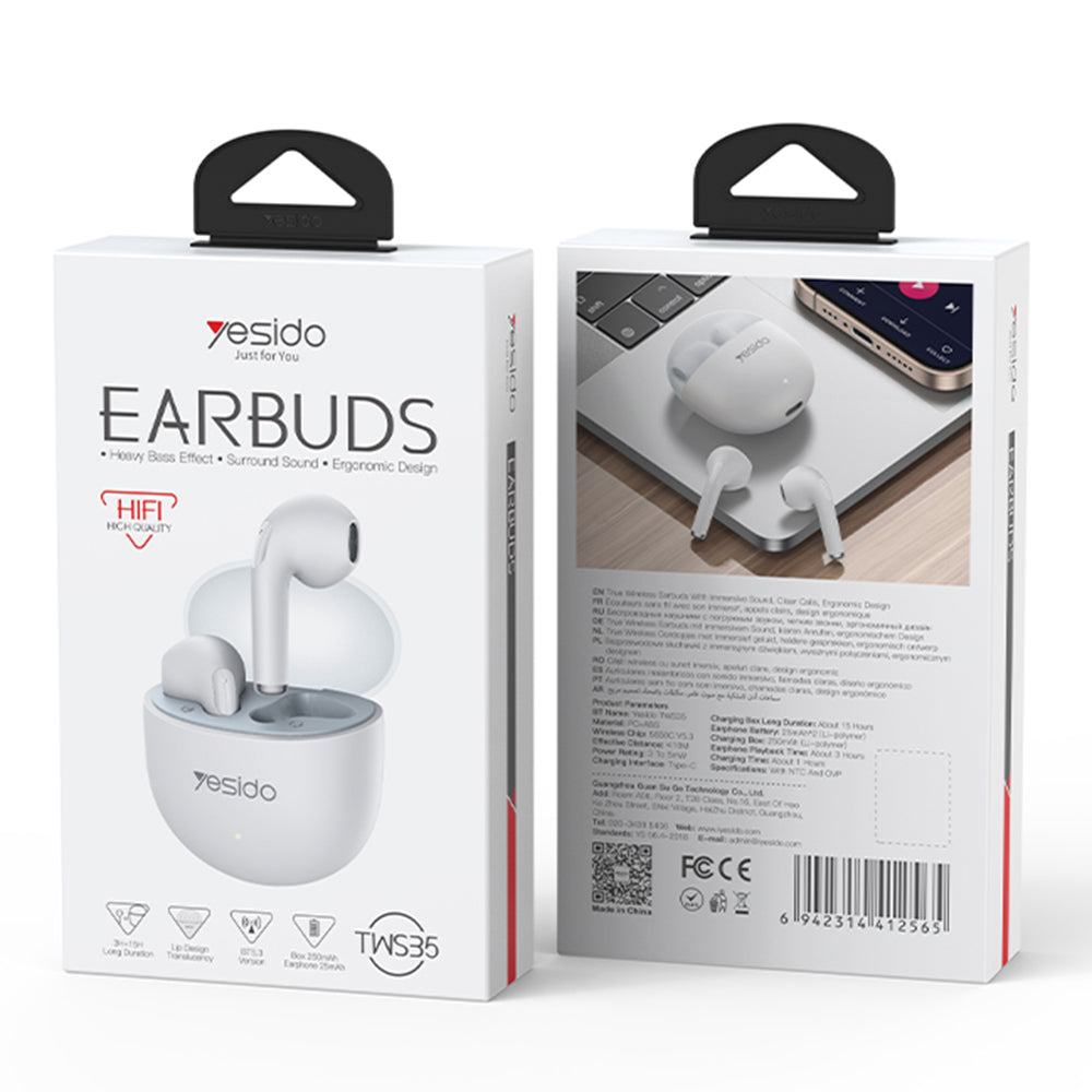 Handsfree Bluetooth Yesido TWS35, TWS, Blanco