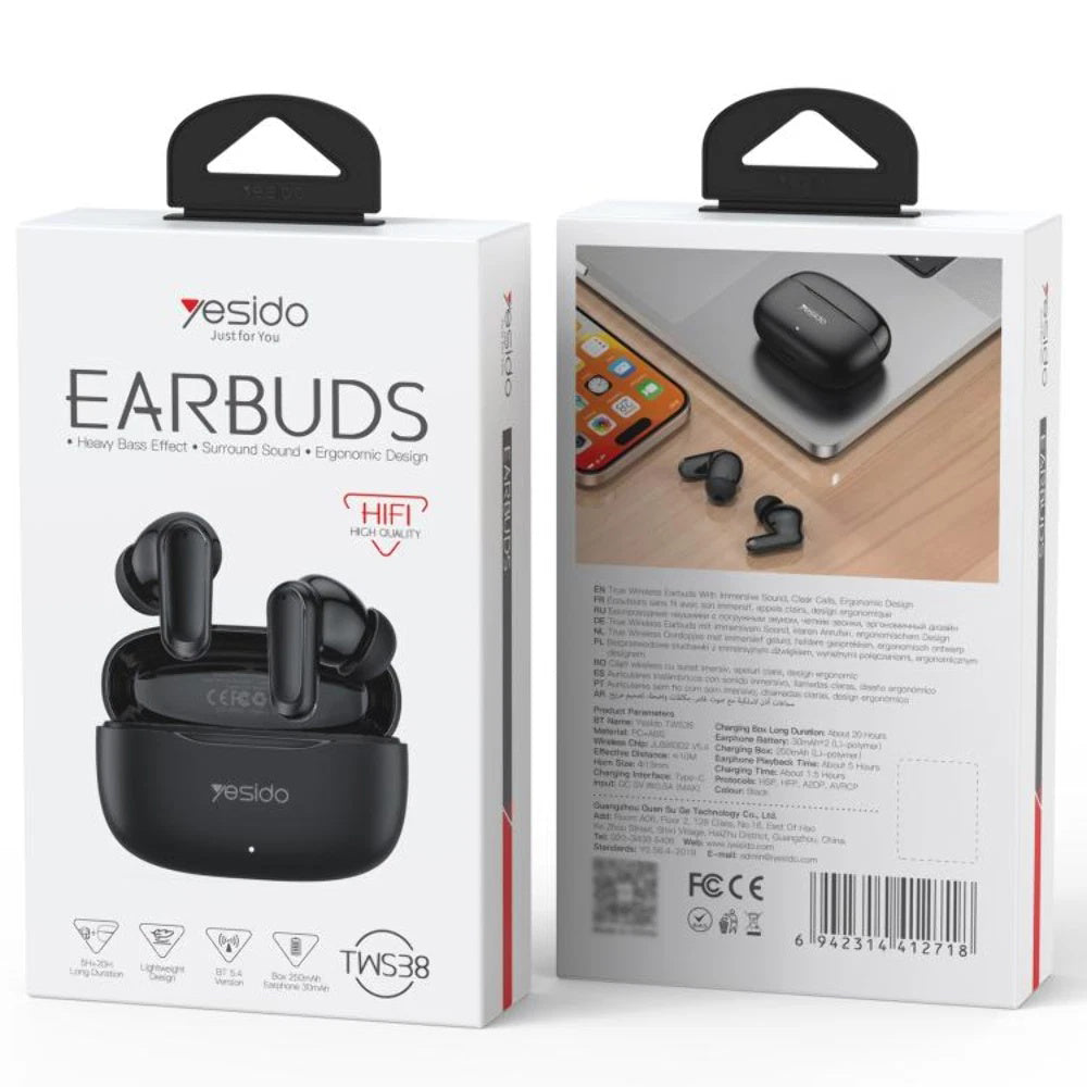 Manos libres Bluetooth Yesido TWS38, TWS, Negro