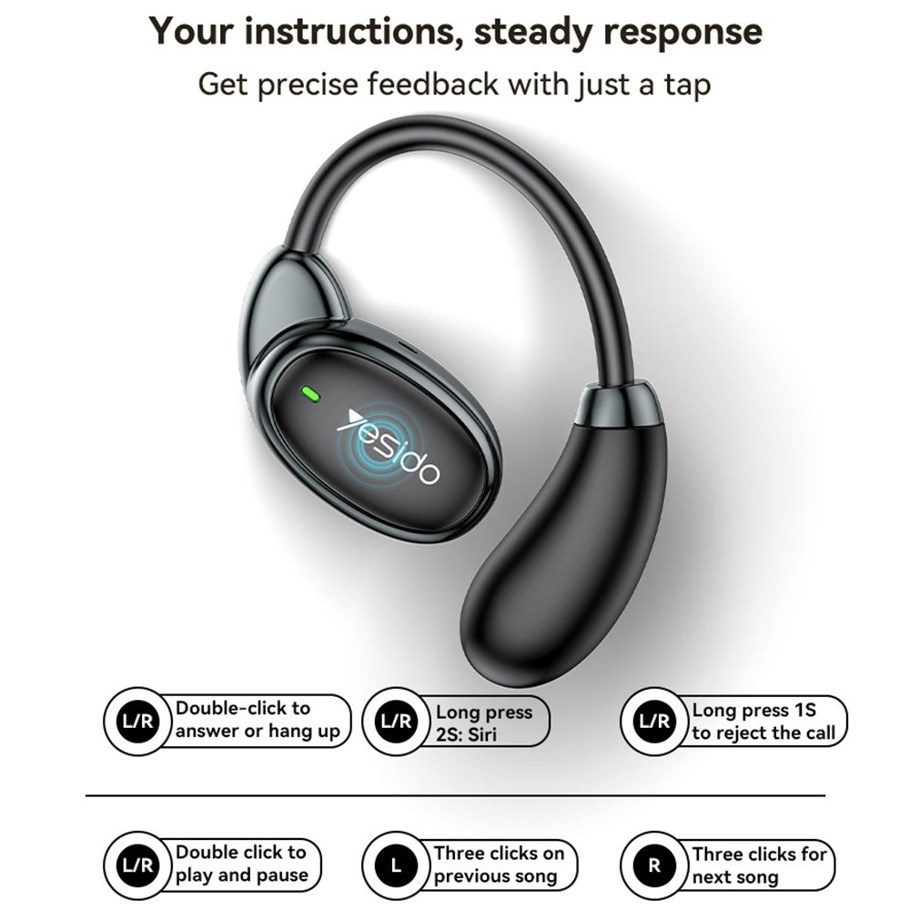 Manos libres Bluetooth Yesido YSP19 BL, TWS, Negro