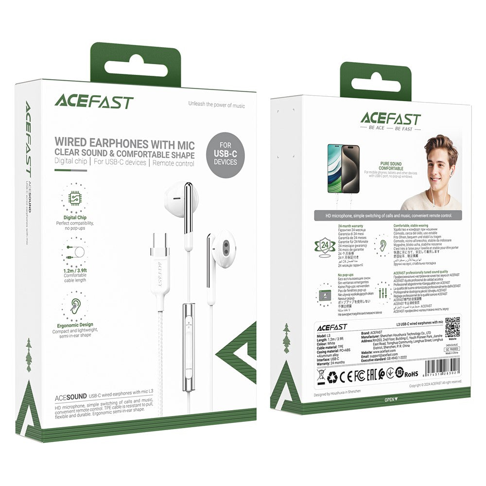 Manos libres USB-C Acefast L3, Blanco