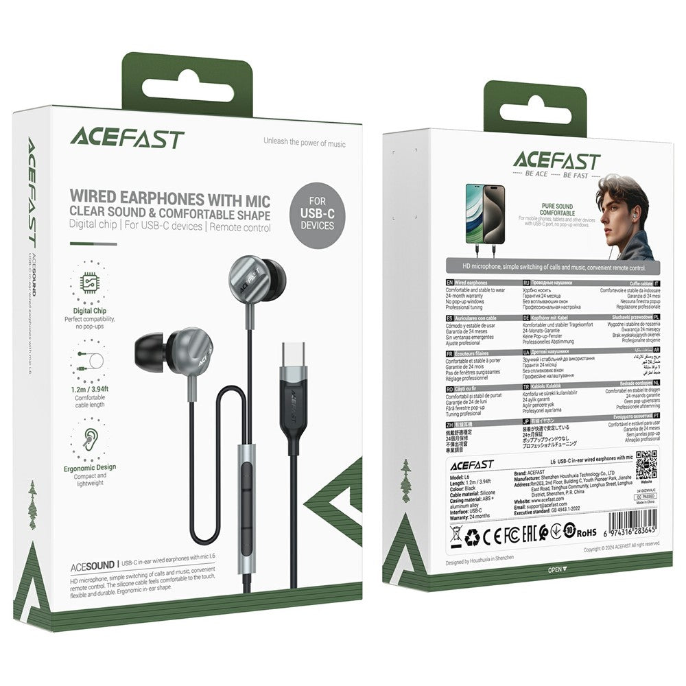 Handsfree USB-C Acefast L6, Negro