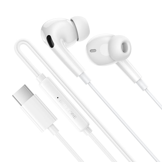 Manos libres USB-C Borofone BM100 Pro Fuente, Blanco