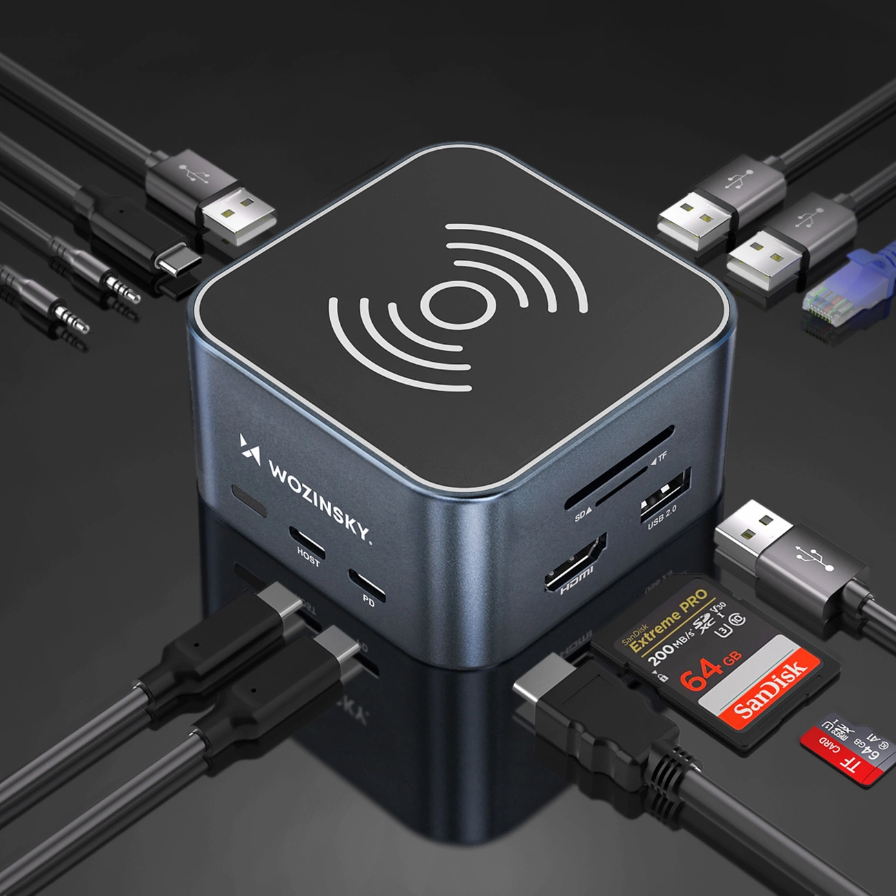 Hub Multifuncional WZK WHBC09Y8S, 12en1, Gris