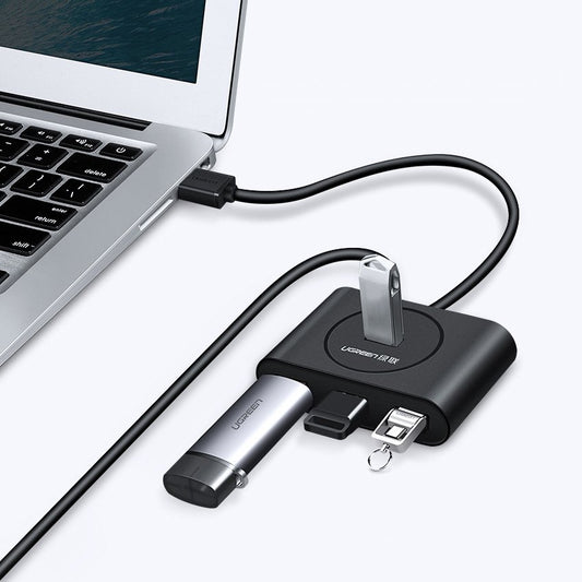 Hub USB UGREEN CR113, 4 x USB-A 3.0, 0.5m, Negro