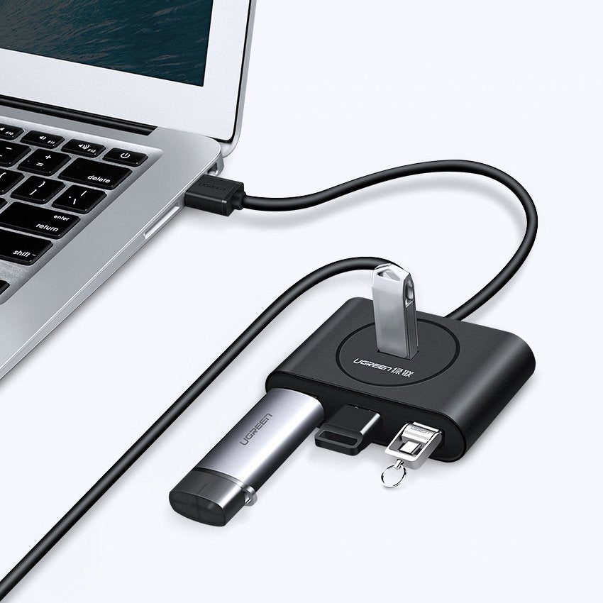 Hub USB UGREEN CR113, 4 x USB-A 3.0, 0.5m, Negro