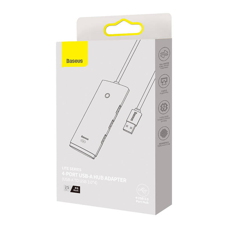 Baseus Lite Hub USB, 4 x USB-A 3.0 - 1 x USB-C, 0.25m, Negro WKQXX030001