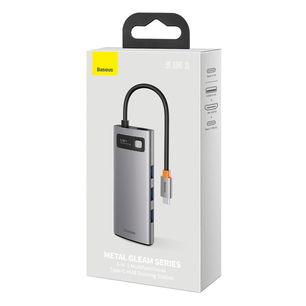 Hub USB-C Baseus Metal Gleam, 3 x USB-A 3.0 - 1 x USB-C - 1 x HDMI, Gris CAHUB-CX0G
