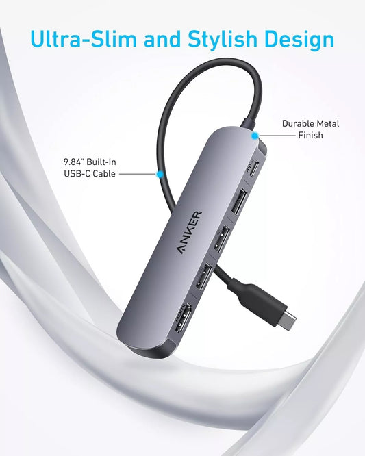 Hub USB-C Anker, 2 x USB-A - 1 x USB-A 3.0 - 1 x USB-C - 1 x HDMI, Gris A8357HA0