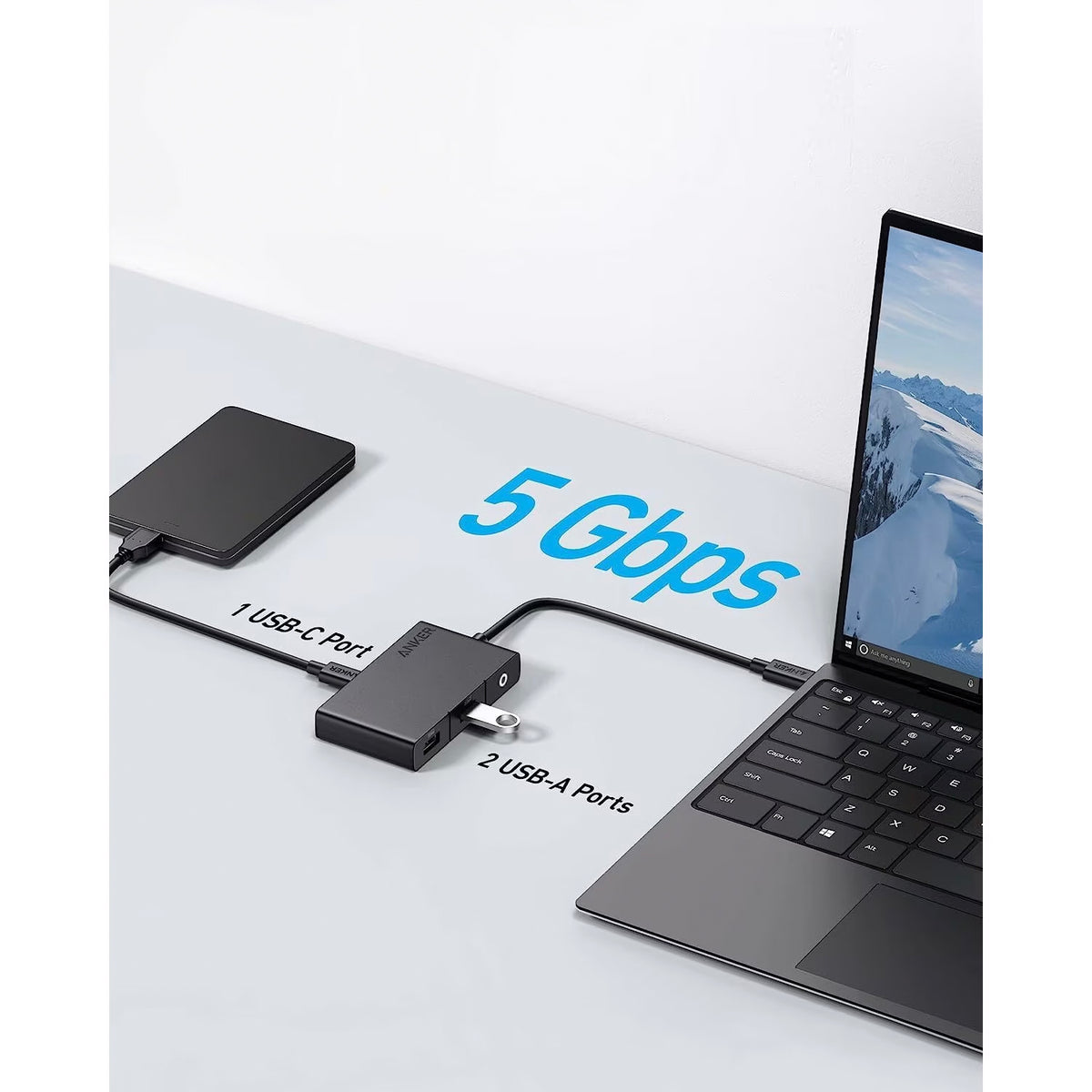 Hub USB-C Anker 332, 2 x USB-A - 2 x USB-C - 1 x HDMI, Negro A8356G11