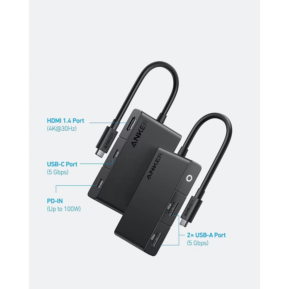 Hub USB-C Anker 332, 2 x USB-A - 2 x USB-C - 1 x HDMI, Negro A8356G11
