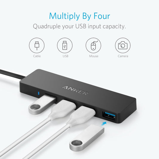Hub USB-C Anker, 4 x USB-A 3.0, negro A8309G11
