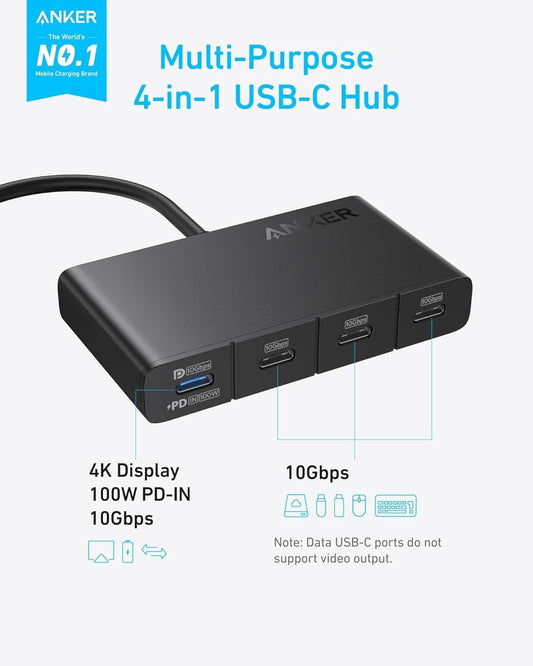 Hub USB-C Anker, 4 x USB-C, Negro A8340GA1